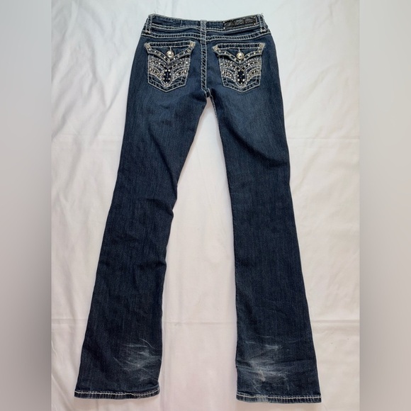 L.A. Idol Size 7/30 Dark Wash Embellished Y2K Low Rise Babydoll Bootcut Jeans - Picture 9 of 11